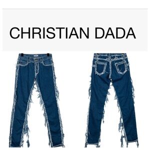 NWT! Christian Dada Mid-Rise Distressed Blue Denim Skinny Jeans XS TALL